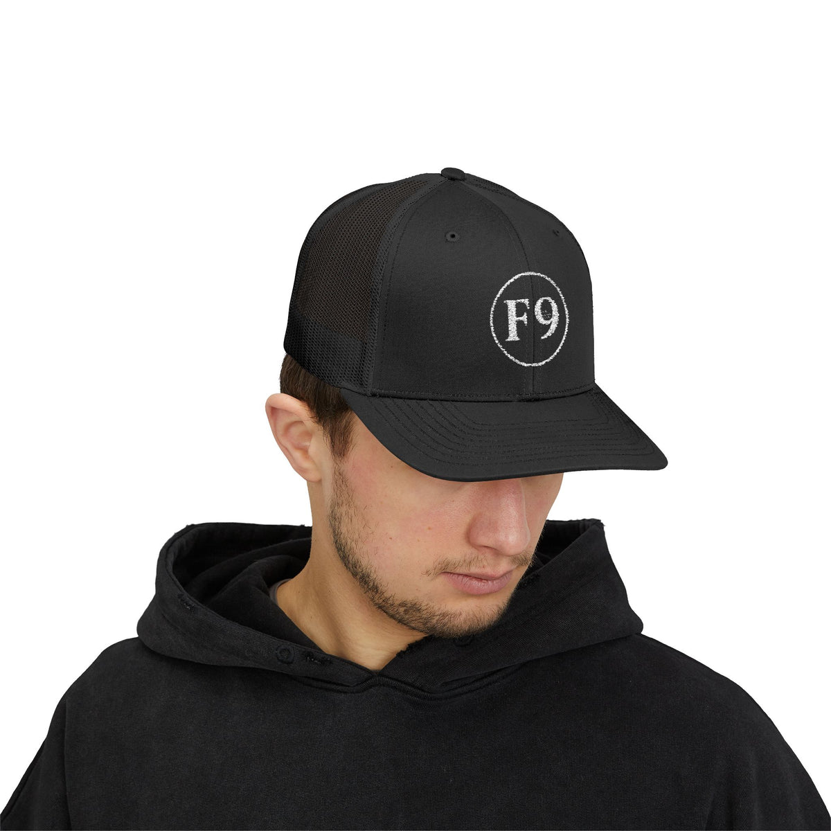 F9 Classic Circle Trucker Hat "Black"